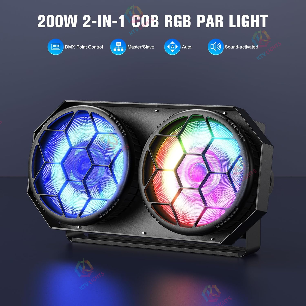 KTVLIGHTS 2x100W RGB COB LED PAR Strobe Stage Light-P65