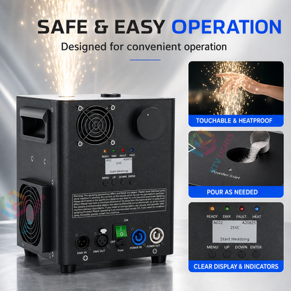 KTVLIGHTS 800W Cold Spark Machine, 5.5M Fountain & DMX-H2