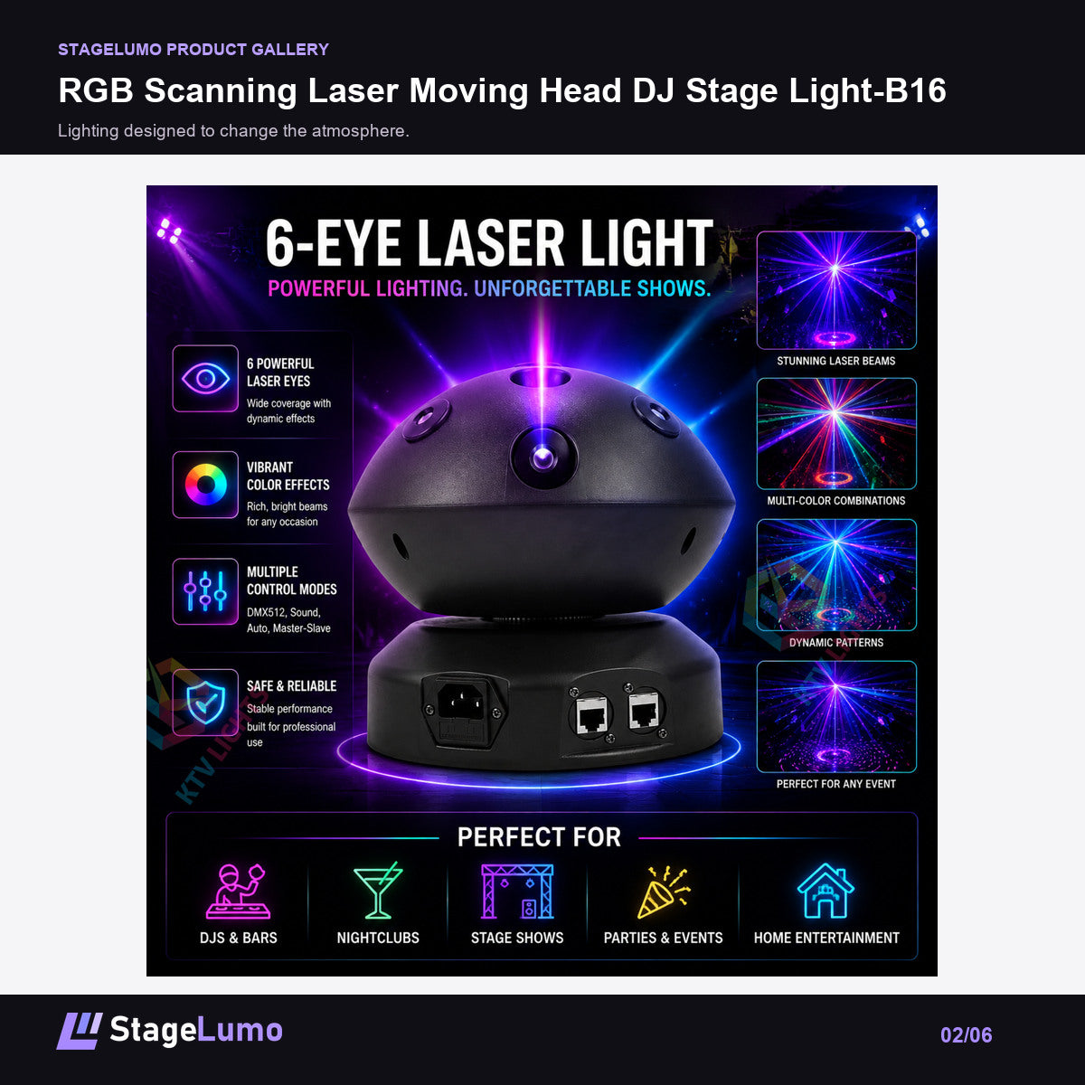 RGB Scanning Laser Moving Head DJ Stage Light-B16 - StageLumo image 2