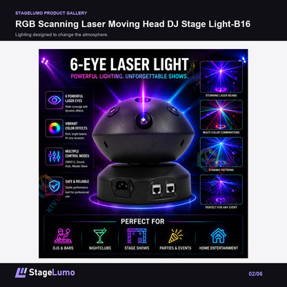 RGB Scanning Laser Moving Head DJ Stage Light-B16 - StageLumo image 2