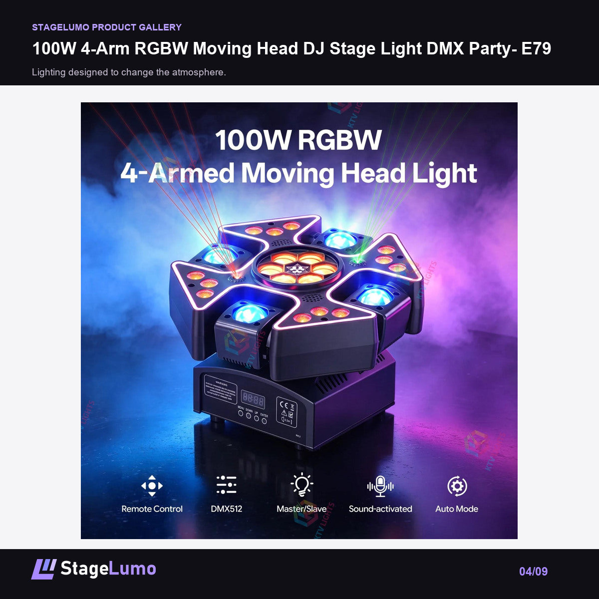 100W 4-Arm RGBW Moving Head DJ Stage Light DMX Party- E79 - StageLumo image 4