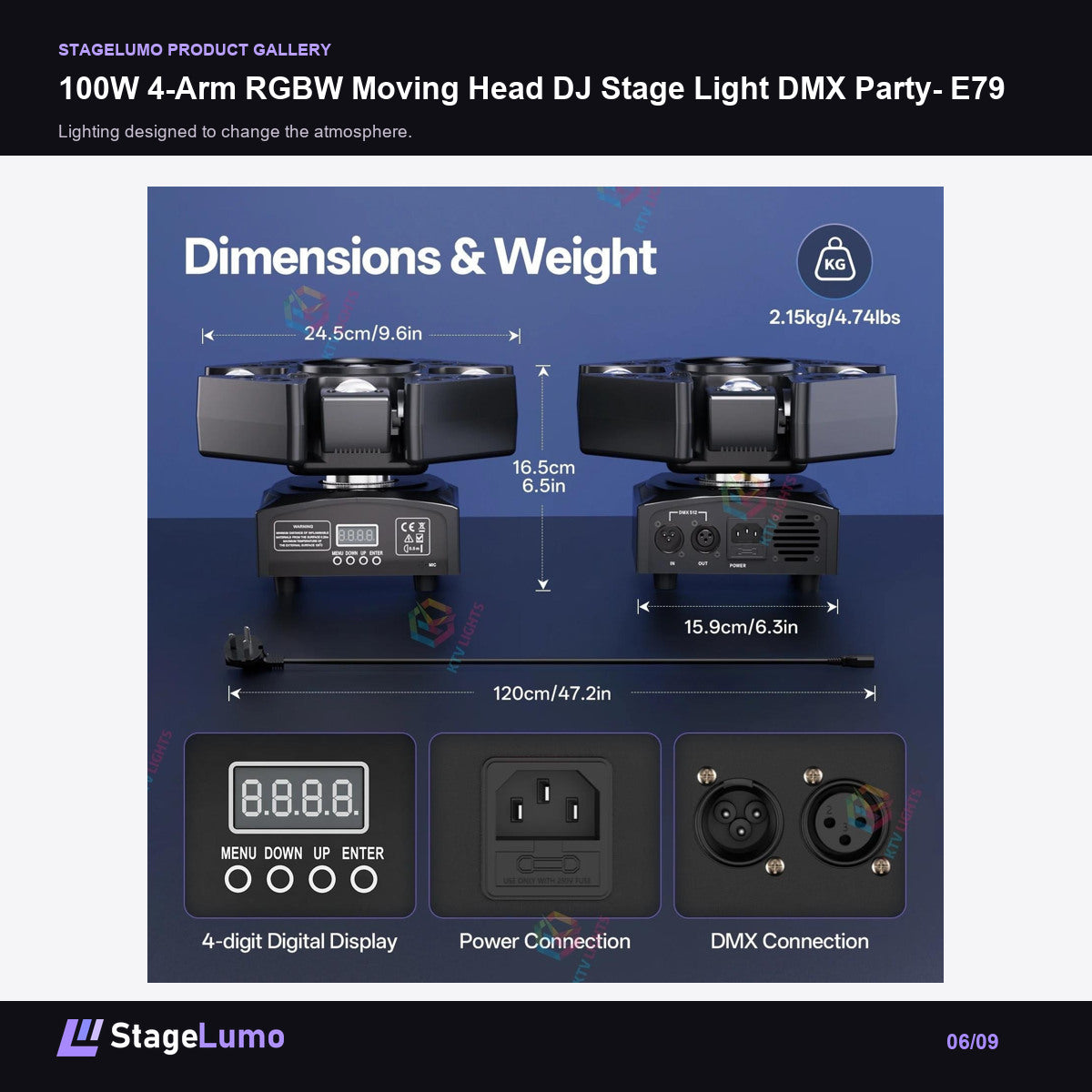 100W 4-Arm RGBW Moving Head DJ Stage Light DMX Party- E79 - StageLumo image 6