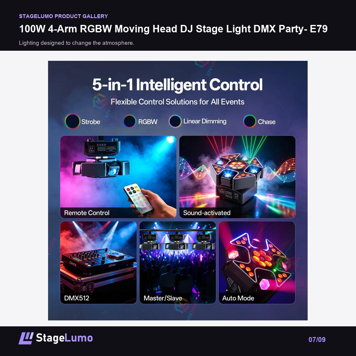 100W 4-Arm RGBW Moving Head DJ Stage Light DMX Party- E79 - StageLumo image 7