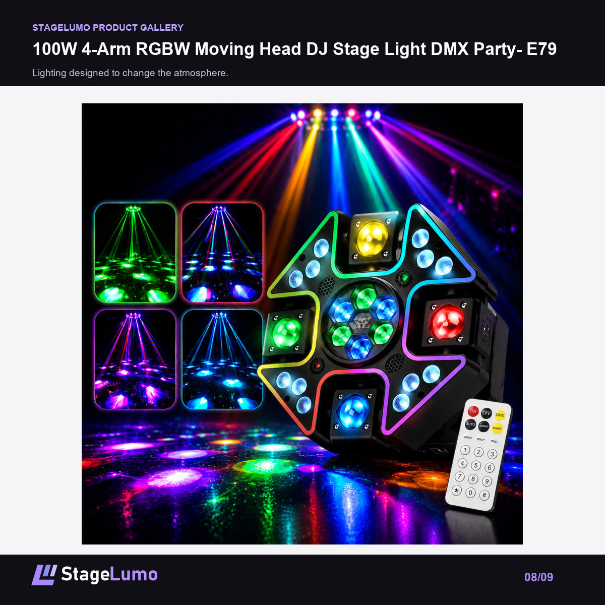 100W 4-Arm RGBW Moving Head DJ Stage Light DMX Party- E79 - StageLumo image 8