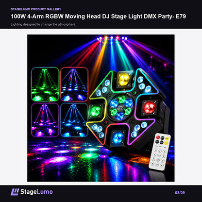 100W 4-Arm RGBW Moving Head DJ Stage Light DMX Party- E79 - StageLumo image 8