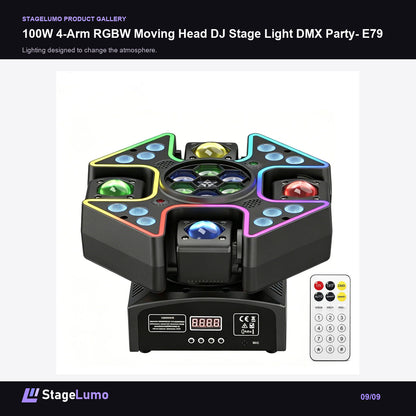 100W 4-Arm RGBW Moving Head DJ Stage Light DMX Party- E79 - StageLumo image 9