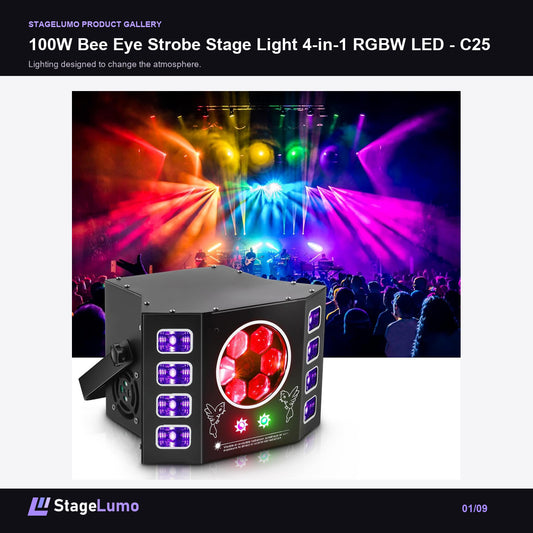 100W Bee Eye Strobe Stage Light 4-in-1 RGBW LED - C25 - StageLumo image 1