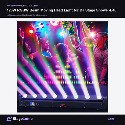 120W RGBW Beam Moving Head Light for DJ Stage Shows -E46 - StageLumo image 2