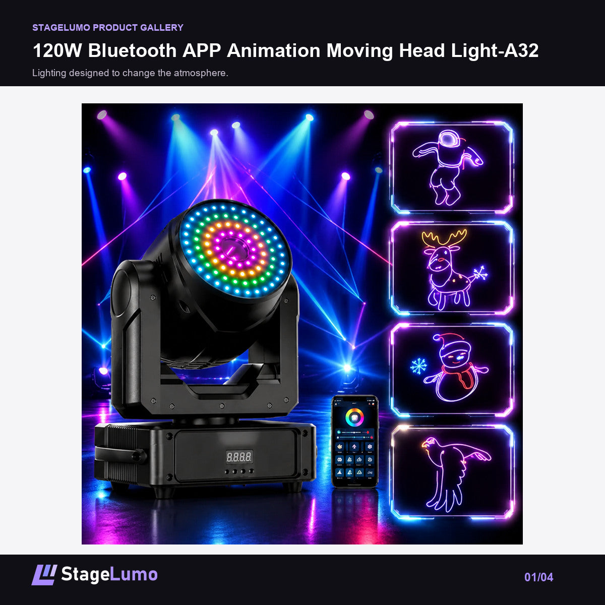 120W Bluetooth APP Animation Moving Head Light-A32 - StageLumo image 1