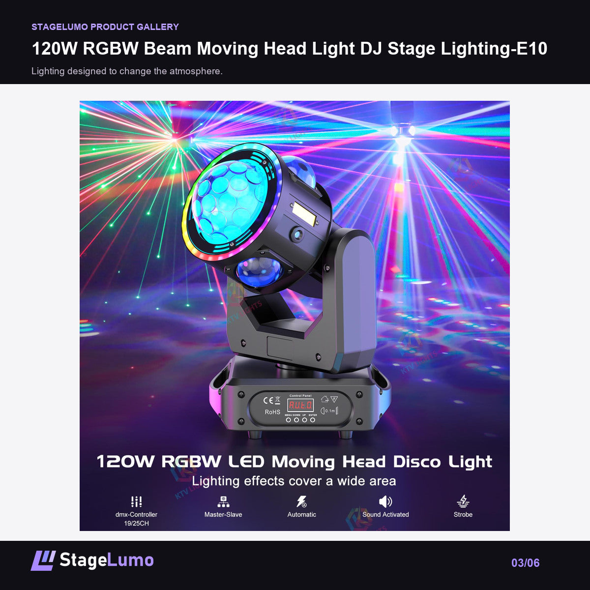 120W RGBW Beam Moving Head Light DJ Stage Lighting-E10 - StageLumo image 3