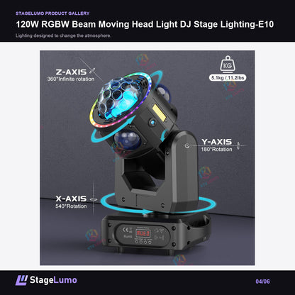 120W RGBW Beam Moving Head Light DJ Stage Lighting-E10 - StageLumo image 4