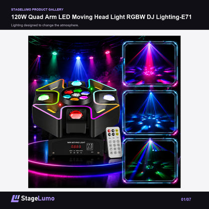 120W Quad Arm LED Moving Head Light RGBW DJ Lighting-E71 - StageLumo image 1
