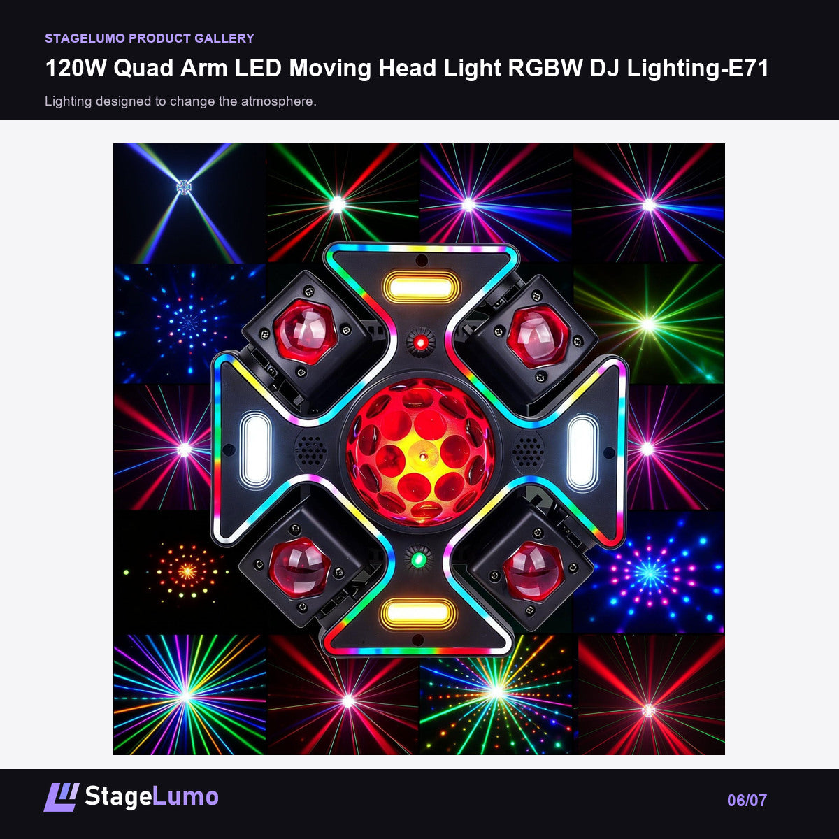 120W Quad Arm LED Moving Head Light RGBW DJ Lighting-E71 - StageLumo image 6