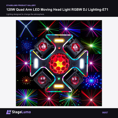 120W Quad Arm LED Moving Head Light RGBW DJ Lighting-E71 - StageLumo image 6