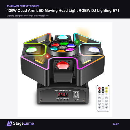 120W Quad Arm LED Moving Head Light RGBW DJ Lighting-E71 - StageLumo image 7