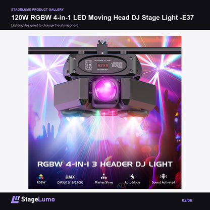 120W RGBW 4-in-1 LED Moving Head DJ Stage Light -E37 - StageLumo image 2