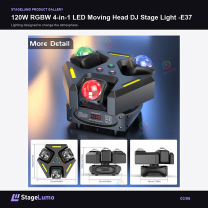 120W RGBW 4-in-1 LED Moving Head DJ Stage Light -E37 - StageLumo image 3
