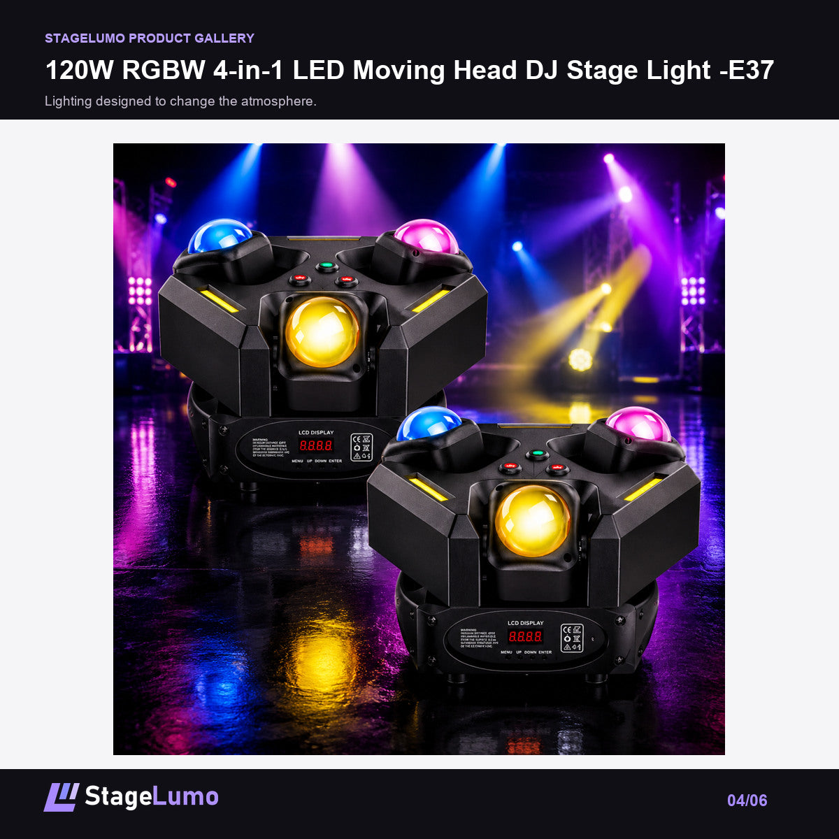 120W RGBW 4-in-1 LED Moving Head DJ Stage Light -E37 - StageLumo image 4
