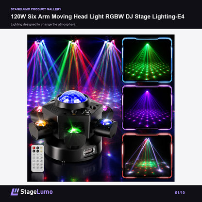 120W Six Arm Moving Head Light RGBW DJ Stage Lighting-E4 - StageLumo image 1