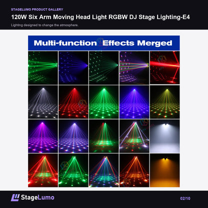 120W Six Arm Moving Head Light RGBW DJ Stage Lighting-E4 - StageLumo image 2