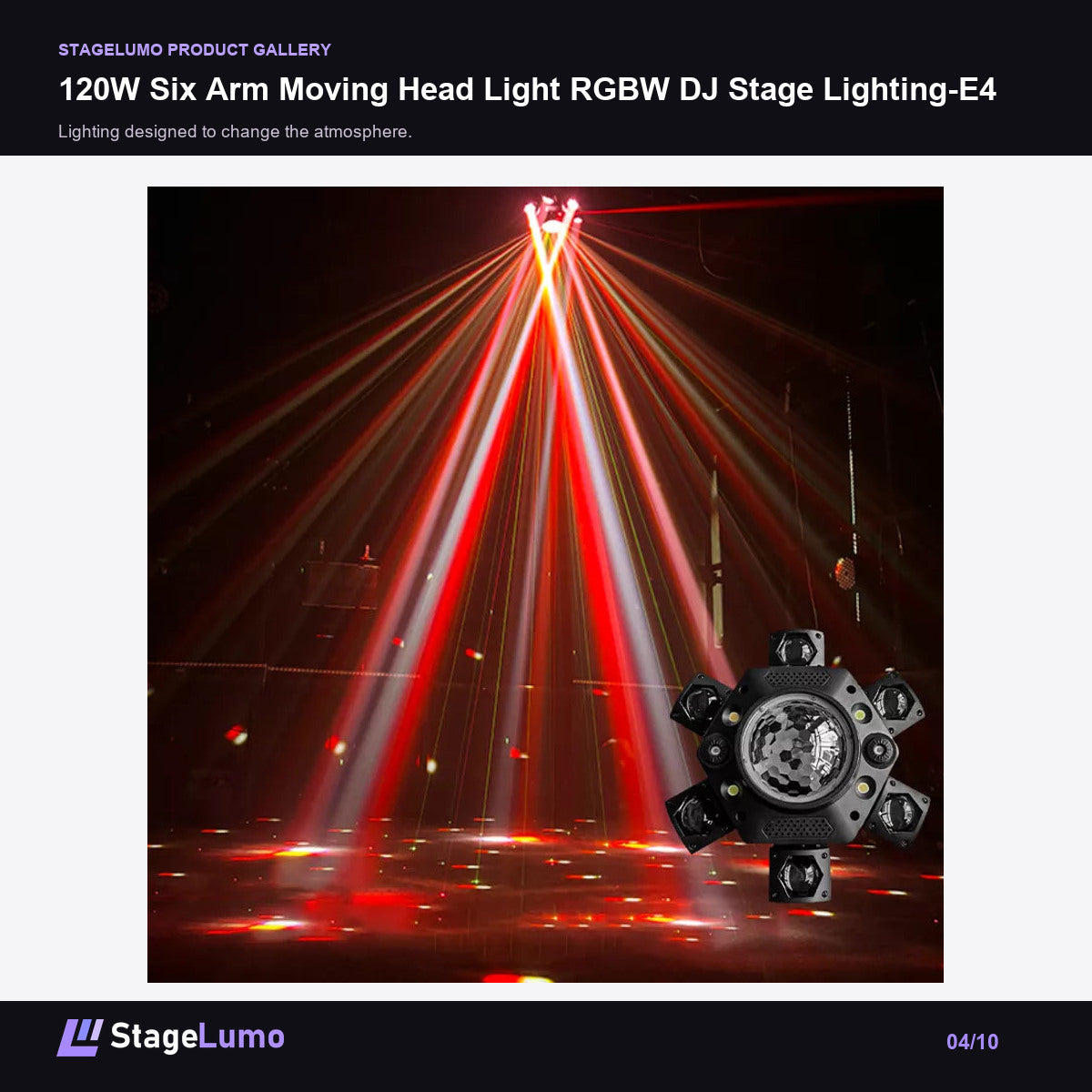 120W Six Arm Moving Head Light RGBW DJ Stage Lighting-E4 - StageLumo image 4