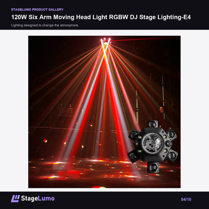 120W Six Arm Moving Head Light RGBW DJ Stage Lighting-E4 - StageLumo image 4
