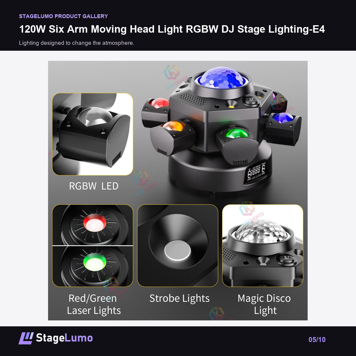 120W Six Arm Moving Head Light RGBW DJ Stage Lighting-E4 - StageLumo image 5