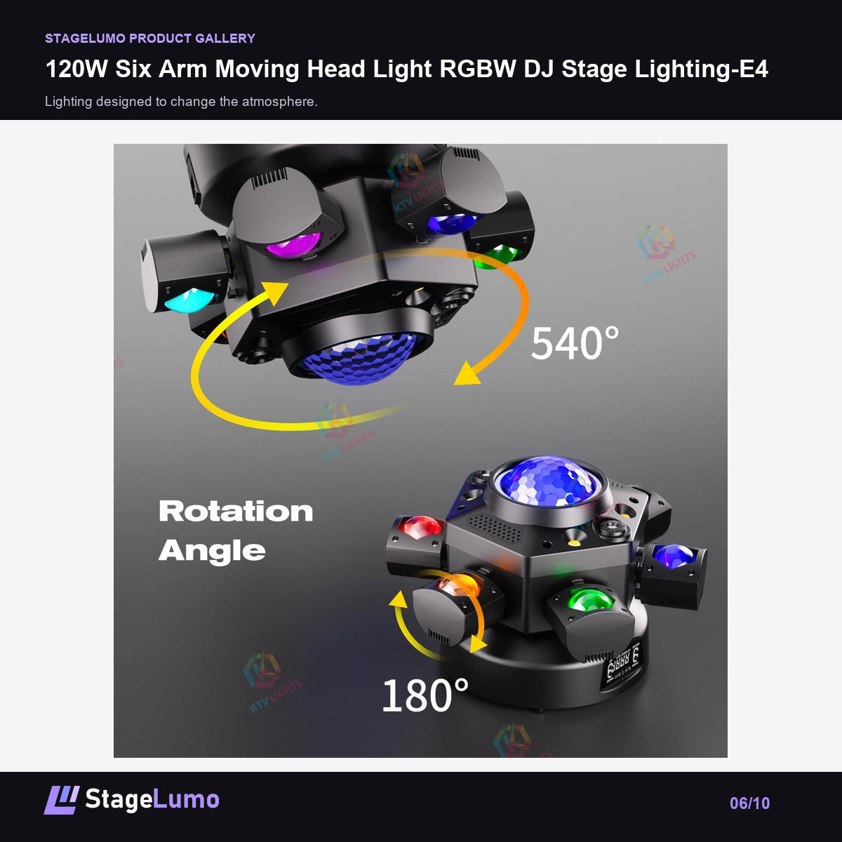 120W Six Arm Moving Head Light RGBW DJ Stage Lighting-E4 - StageLumo image 6