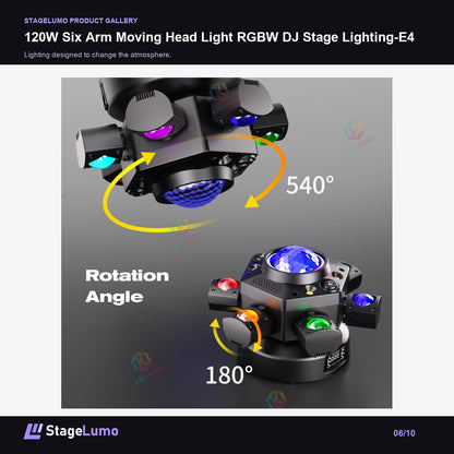 120W Six Arm Moving Head Light RGBW DJ Stage Lighting-E4 - StageLumo image 6