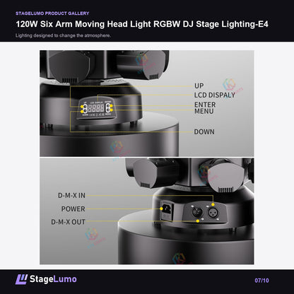 120W Six Arm Moving Head Light RGBW DJ Stage Lighting-E4 - StageLumo image 7