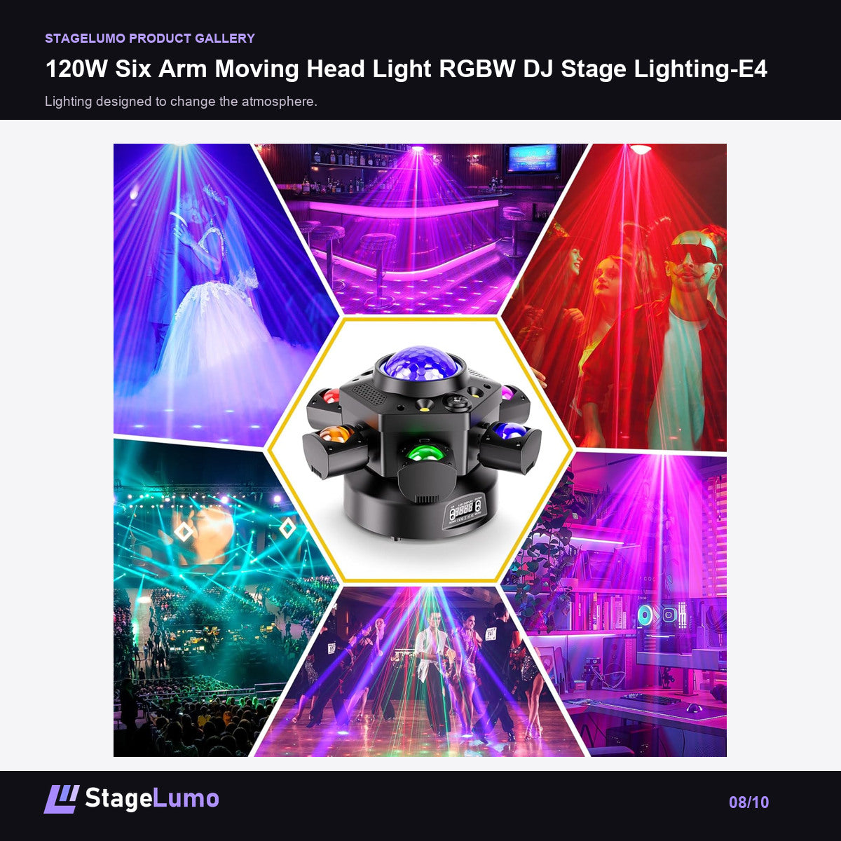 120W Six Arm Moving Head Light RGBW DJ Stage Lighting-E4 - StageLumo image 8