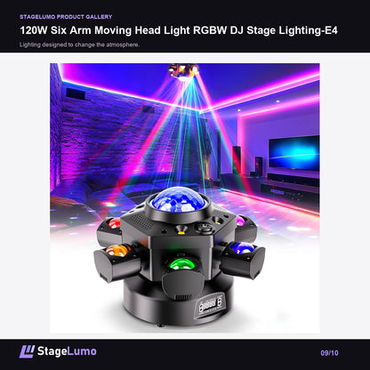 120W Six Arm Moving Head Light RGBW DJ Stage Lighting-E4 - StageLumo image 9