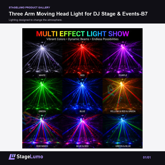 Three Arm Moving Head Light for DJ Stage & Events-B7 - StageLumo image 1