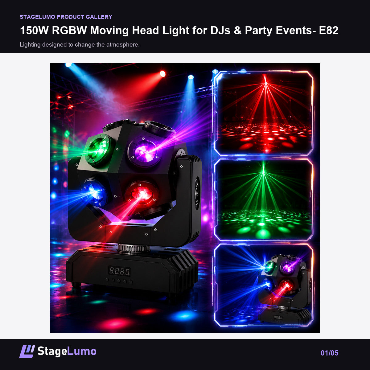150W RGBW Moving Head Light for DJs & Party Events- E82 - StageLumo image 1
