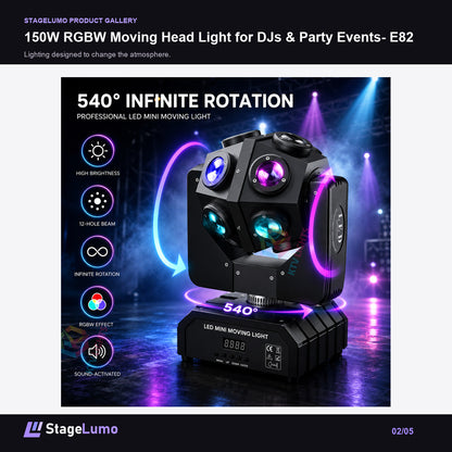 150W RGBW Moving Head Light for DJs & Party Events- E82 - StageLumo image 2