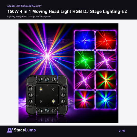 150W 4 in 1 Moving Head Light RGB DJ Stage Lighting-E2 - StageLumo image 1