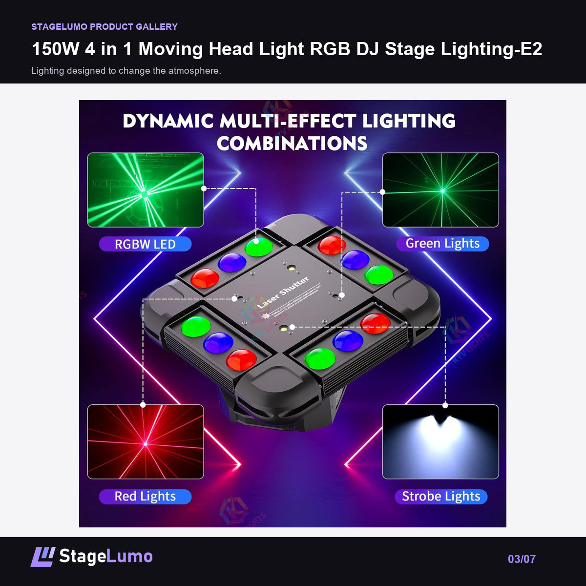 150W 4 in 1 Moving Head Light RGB DJ Stage Lighting-E2 - StageLumo image 3