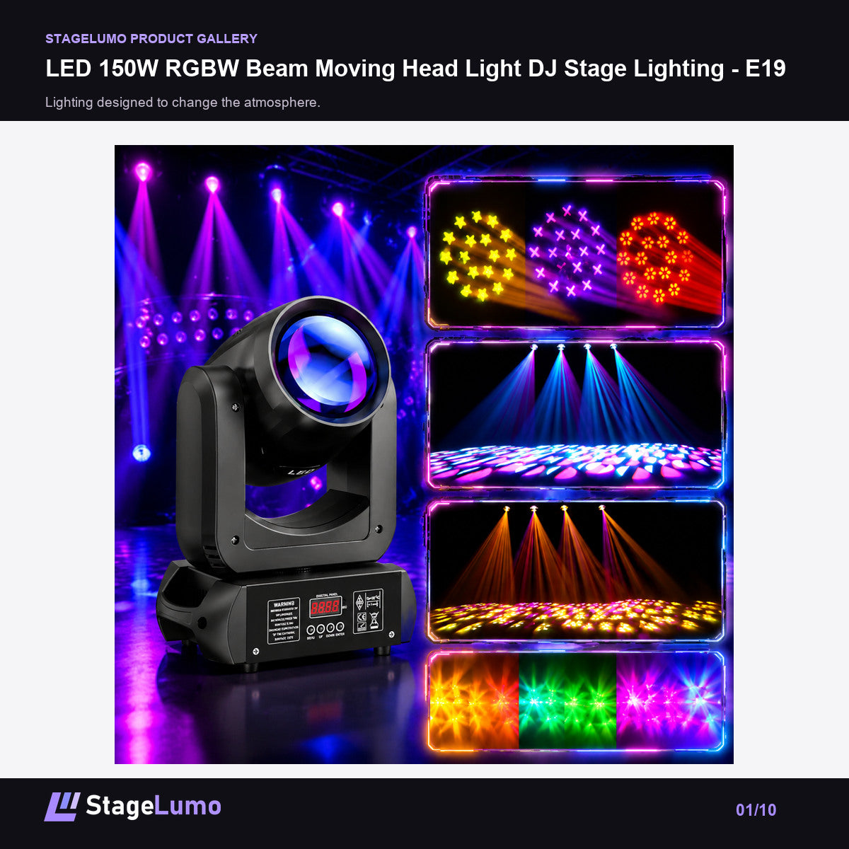 LED 150W RGBW Beam Moving Head Light DJ Stage Lighting - E19 - StageLumo image 1