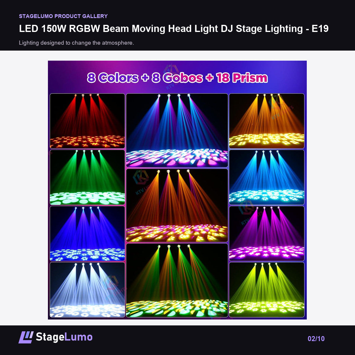 LED 150W RGBW Beam Moving Head Light DJ Stage Lighting - E19 - StageLumo image 2