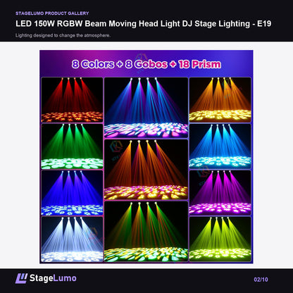 LED 150W RGBW Beam Moving Head Light DJ Stage Lighting - E19 - StageLumo image 2