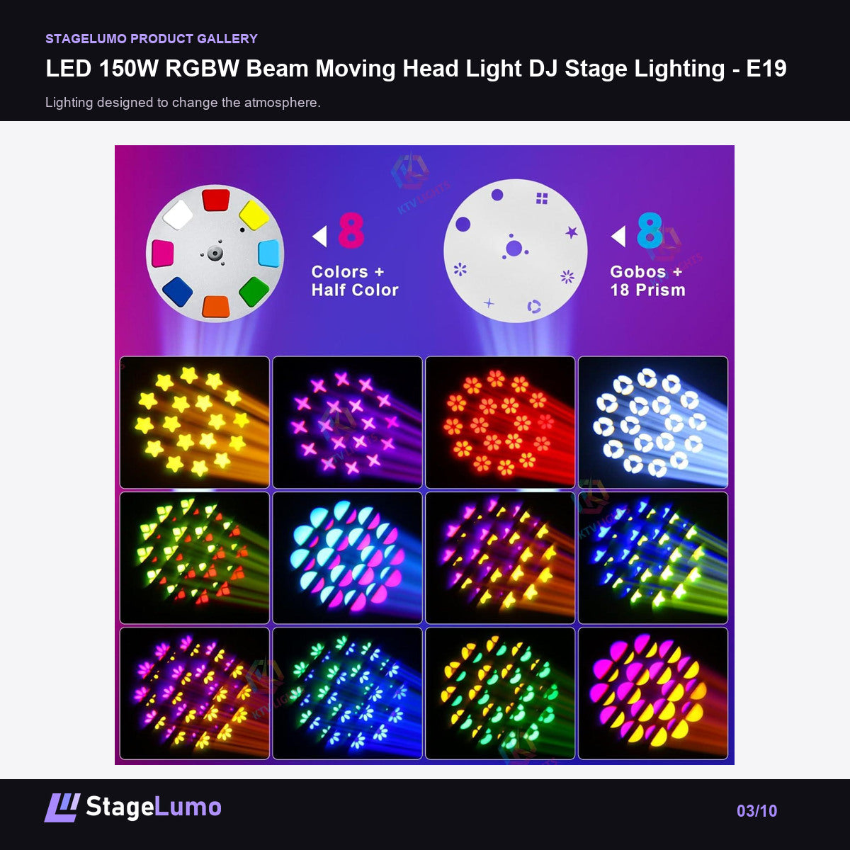 LED 150W RGBW Beam Moving Head Light DJ Stage Lighting - E19 - StageLumo image 3