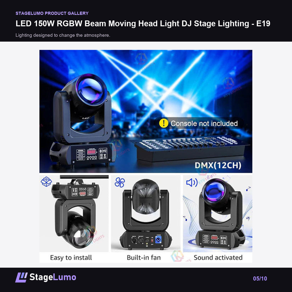 LED 150W RGBW Beam Moving Head Light DJ Stage Lighting - E19 - StageLumo image 5