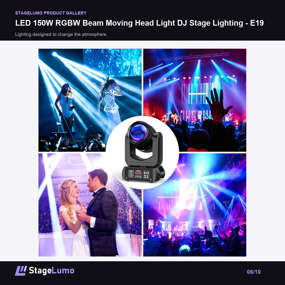 LED 150W RGBW Beam Moving Head Light DJ Stage Lighting - E19 - StageLumo image 6