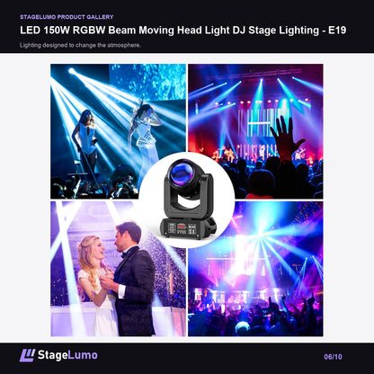 LED 150W RGBW Beam Moving Head Light DJ Stage Lighting - E19 - StageLumo image 6