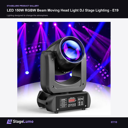 LED 150W RGBW Beam Moving Head Light DJ Stage Lighting - E19 - StageLumo image 7