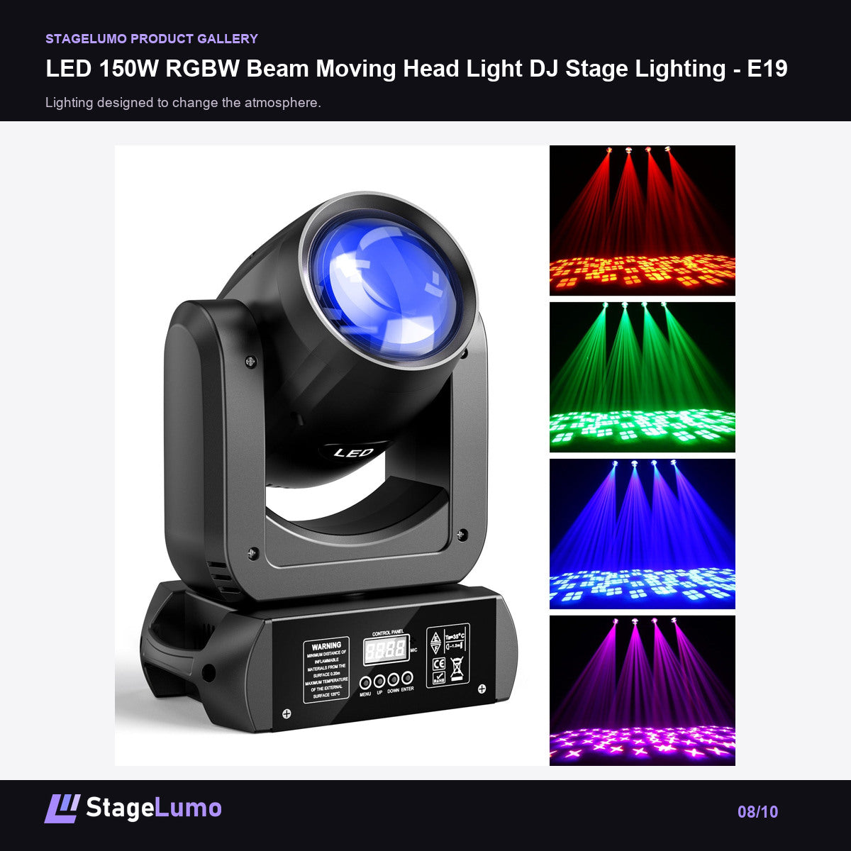 LED 150W RGBW Beam Moving Head Light DJ Stage Lighting - E19 - StageLumo image 8
