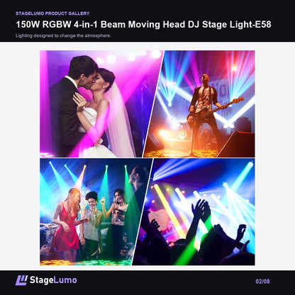 150W RGBW 4-in-1 Beam Moving Head DJ Stage Light-E58 - StageLumo image 2