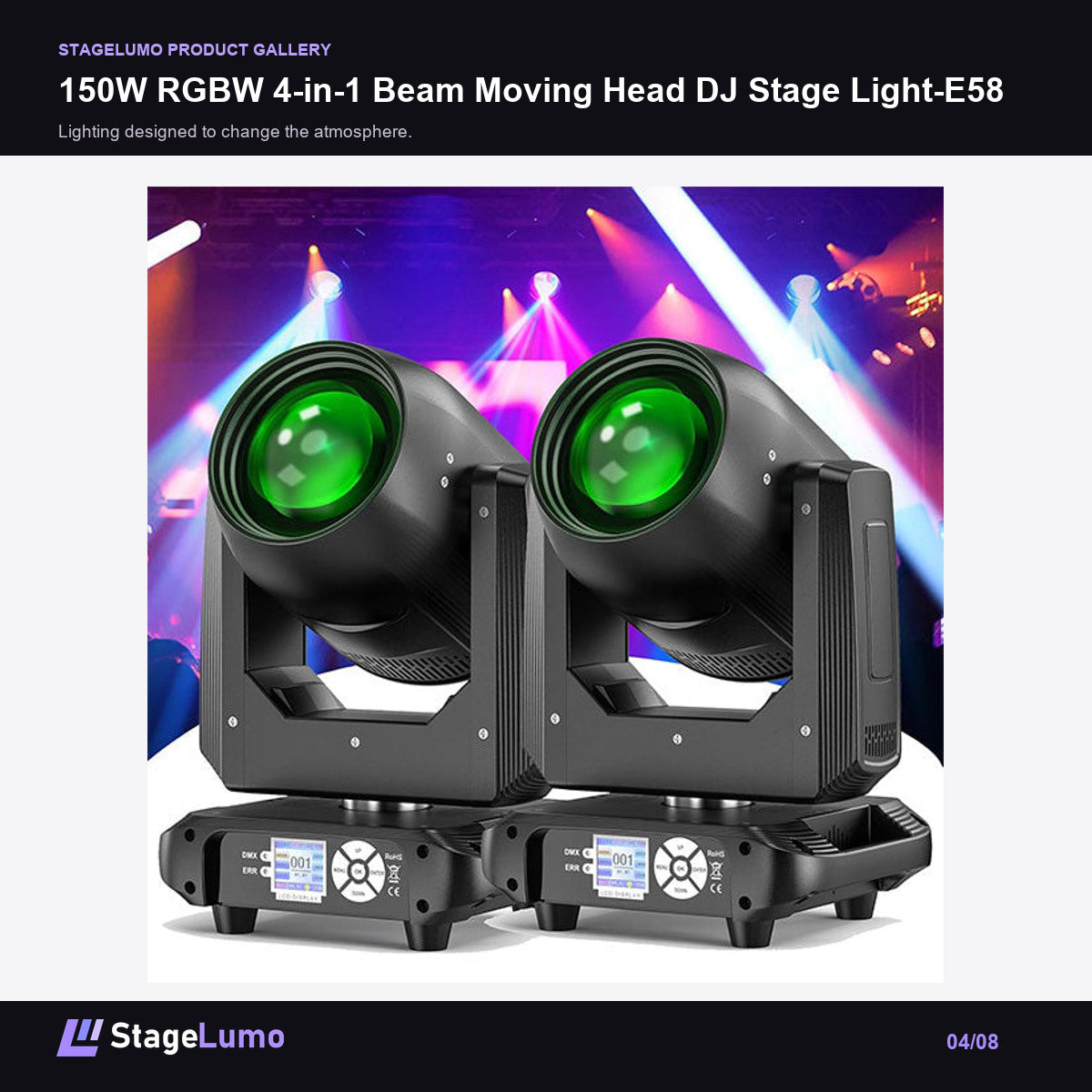 150W RGBW 4-in-1 Beam Moving Head DJ Stage Light-E58 - StageLumo image 4