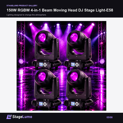 150W RGBW 4-in-1 Beam Moving Head DJ Stage Light-E58 - StageLumo image 5