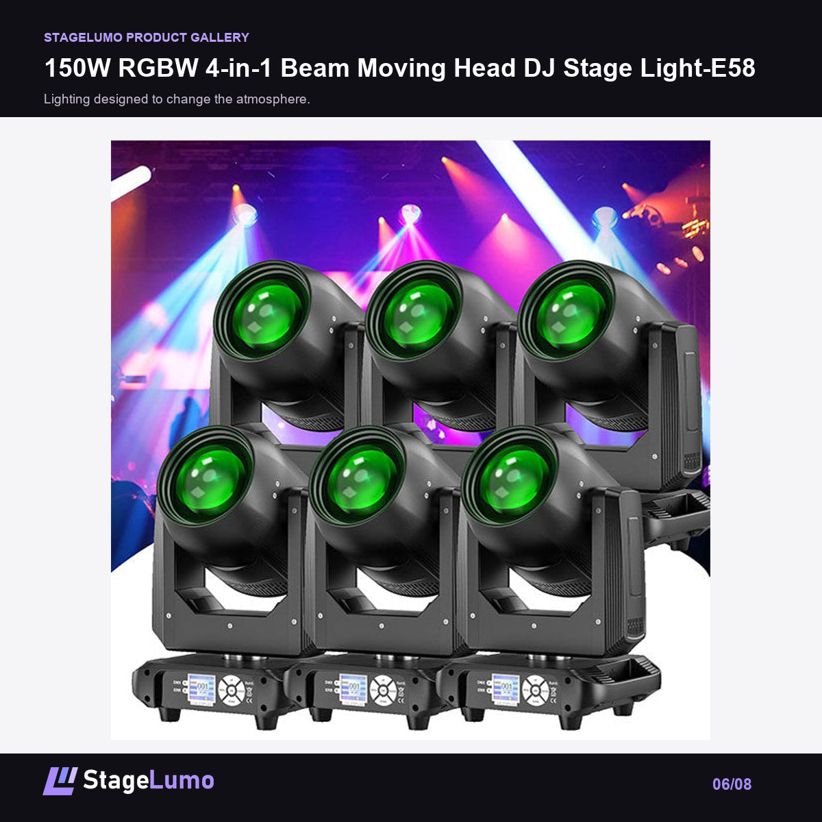150W RGBW 4-in-1 Beam Moving Head DJ Stage Light-E58 - StageLumo image 6